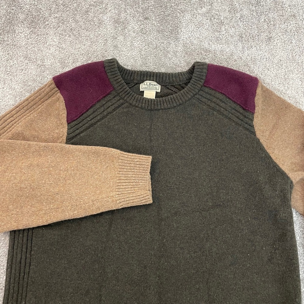 LL Bean Wool Sweater Mens Large Heritage Dark Academia Colorblock Fall Autumn